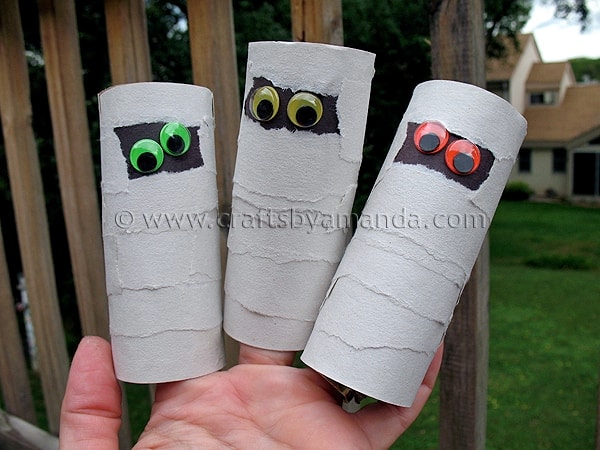This cardboard tube mummy craft is a fun Halloween party activity idea.