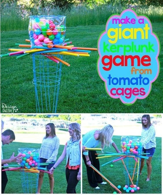 Make a DIY giant Kerplunk game for kids to play outside