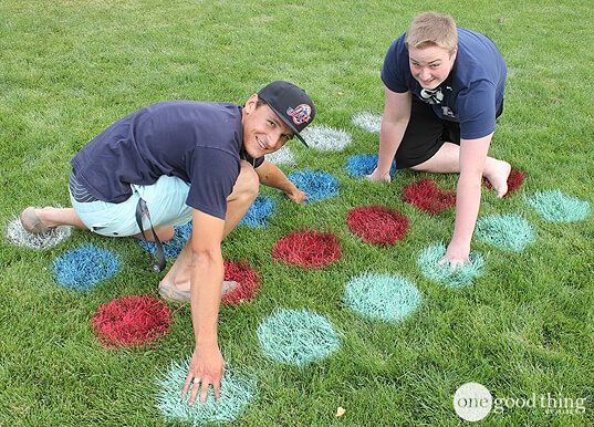 Use spray paint to make a Twister game on the lawn