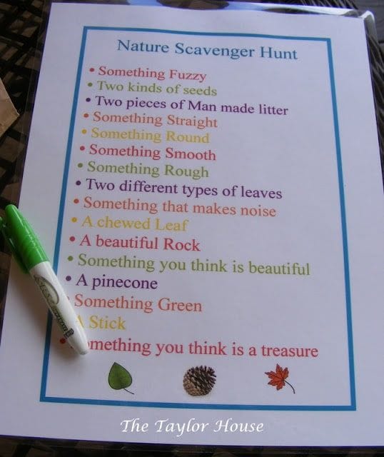 A nature scavenger hunt is a good outside for kids
