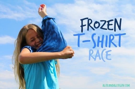This frozen t-shirt race is a fun outside game for kids