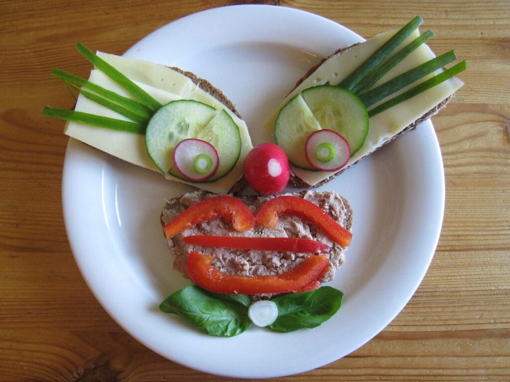 kids snack art made from vegetables and cheese