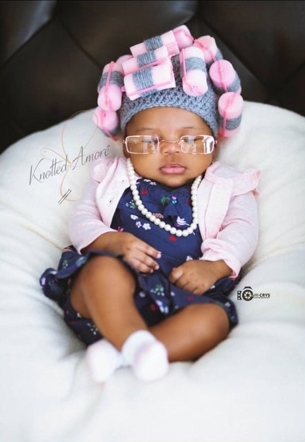 This granny in curlers hat costume has to be one the cutest baby costumes of the year.