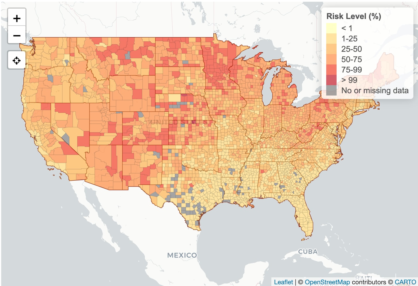 Interactive COVID risk map gauges likelihood of exposure based on location and event size