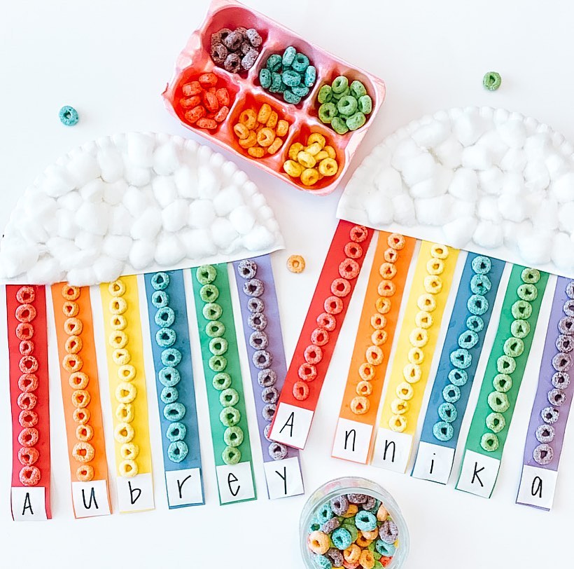 Froot Loop rainbow name craft for St. Patricks Day