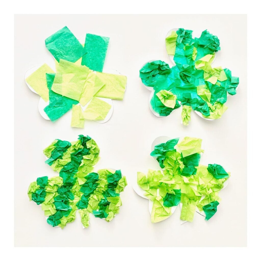 St. Patrick's Day tissue paper shamrocks craft for kids 