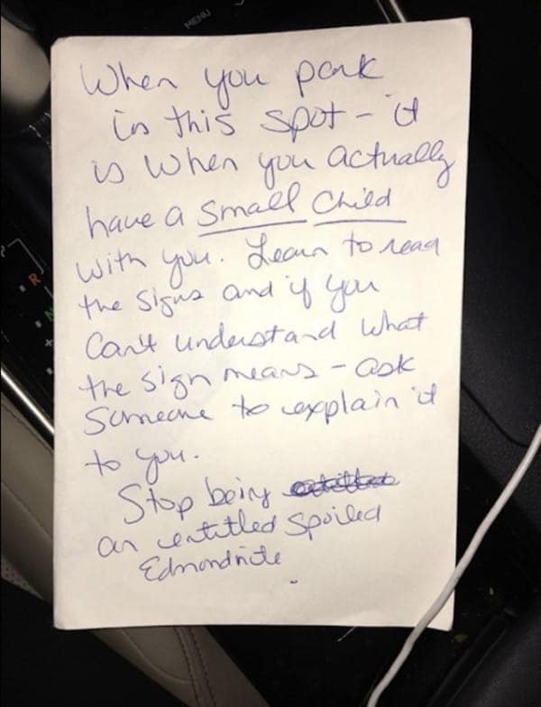 Pregnant Mom Gets Nasty Note From Stranger for Parking in “Women With Child” Spot