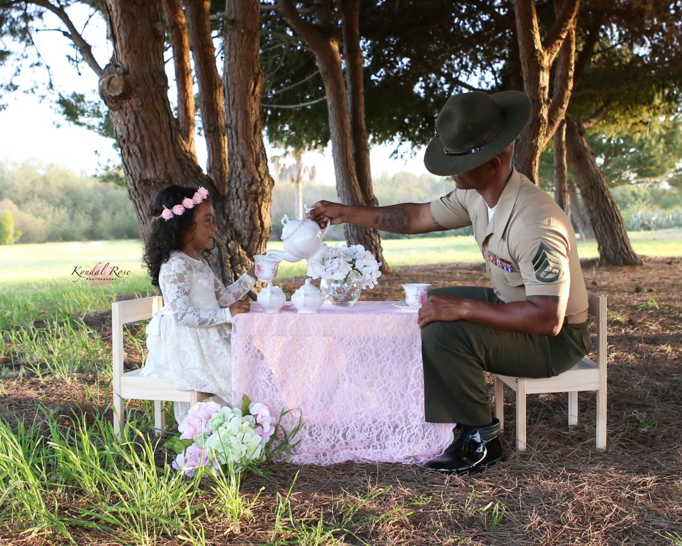 Picture Perfect: Marine Dad Joins Daughter for Enchanting Tea Party