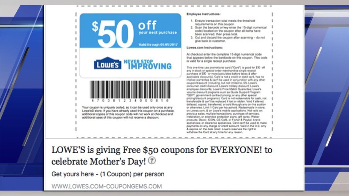 Don’t Fall for This Fraudulent Lowe’s Mother’s Day Coupon on Facebook