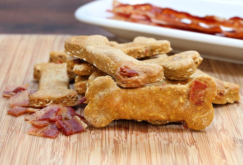 Homemade bacon dog treats with cornmeal
