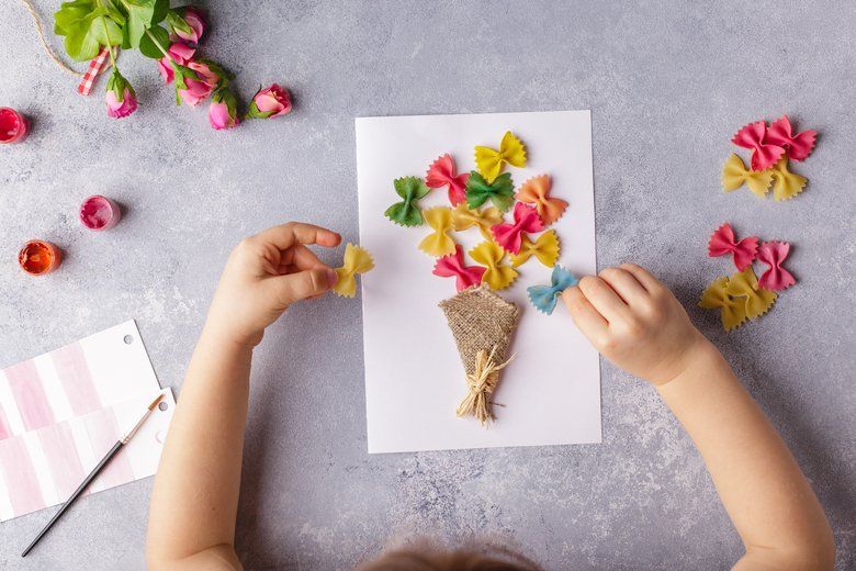 This DIY bowtie pasta bouquet is a Mother’s Day gift that kids can make