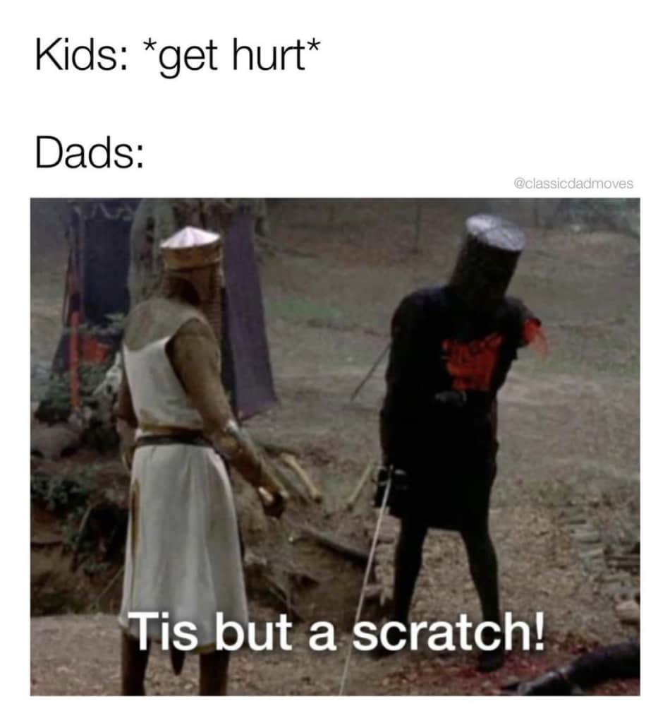 Dad Meme: Kids: get hurt Dads: Tis but a scratch