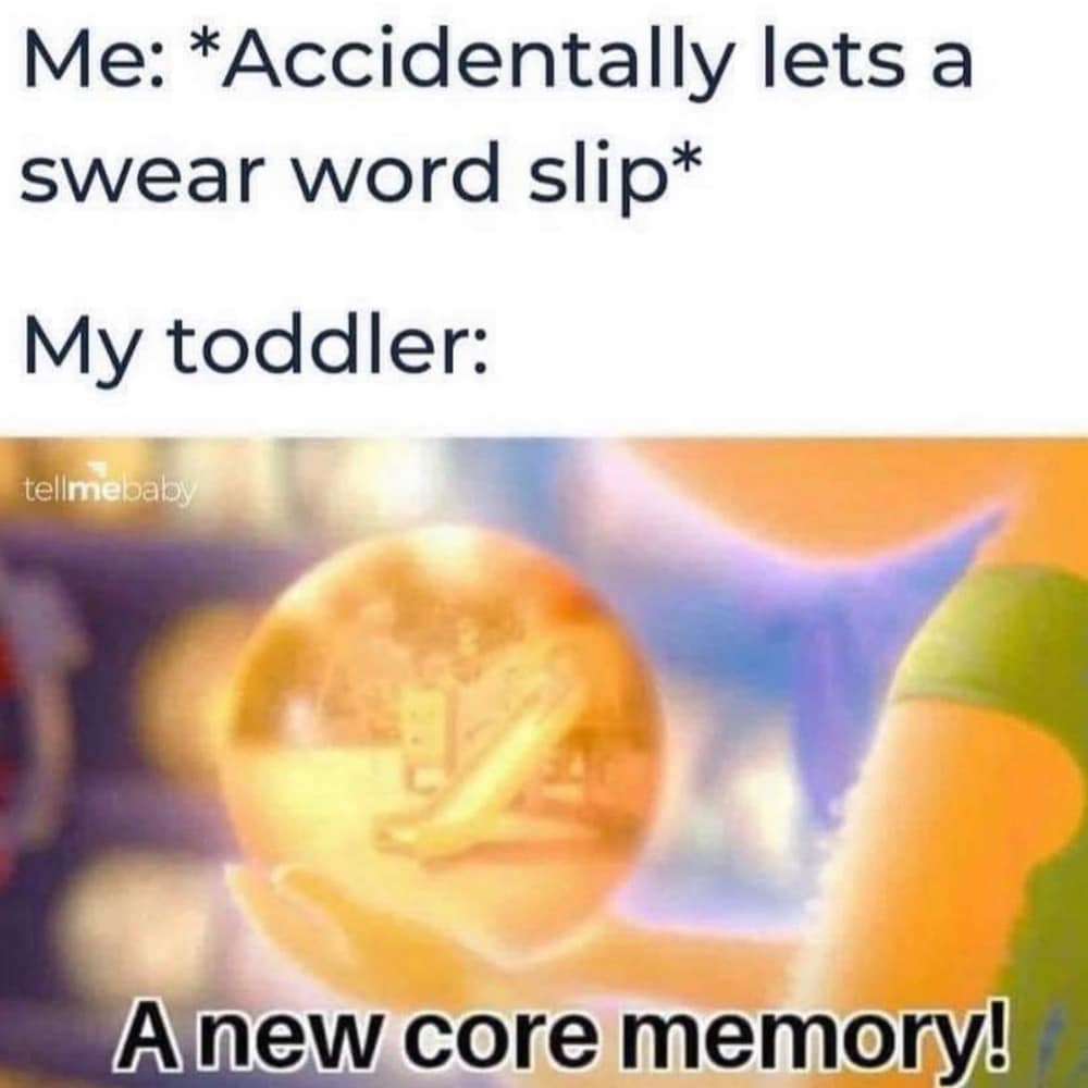 Dad Meme: Me: accidentally lets a swear word slip My toddler: A new core memory