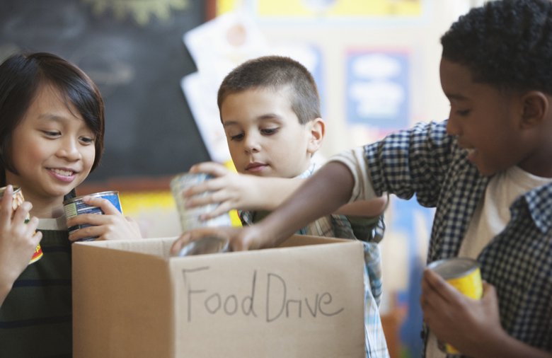 Collecting canned food donations for the local food bank is a wonderful after-school activity for kids