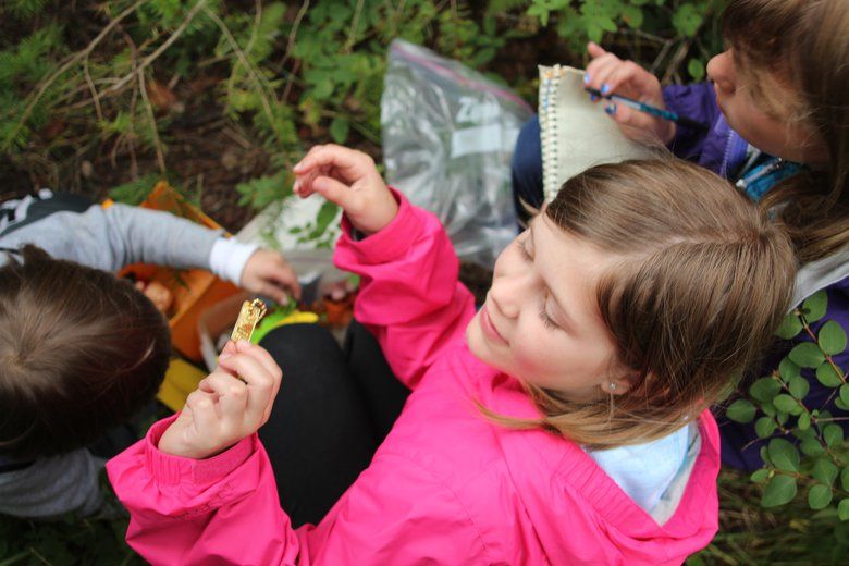 Going geocaching outdoors in nature is a fun after-school activity for kids