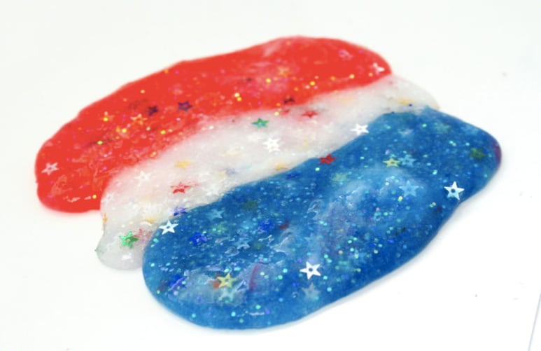 This patriotic, red, white and blue slime makes a fun Fourth of July activity for kids