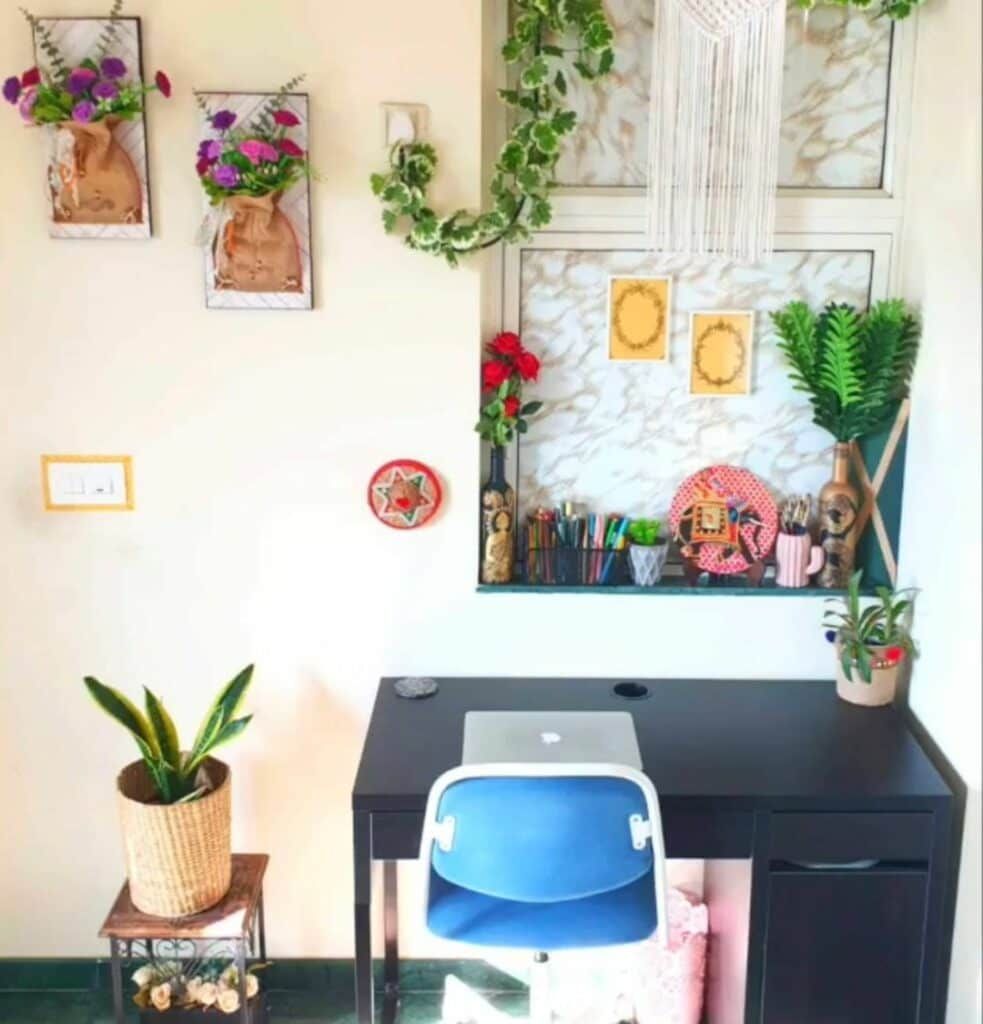 garden homework desk with plants