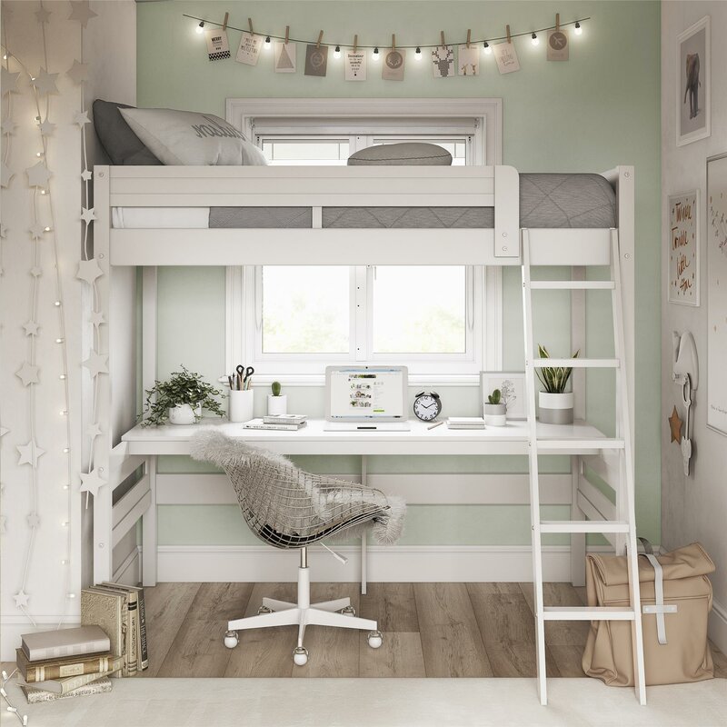 kids loft bed desk homework station