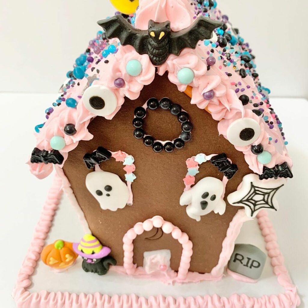 Halloween gingerbread houses are a fun holiday craft for kids.