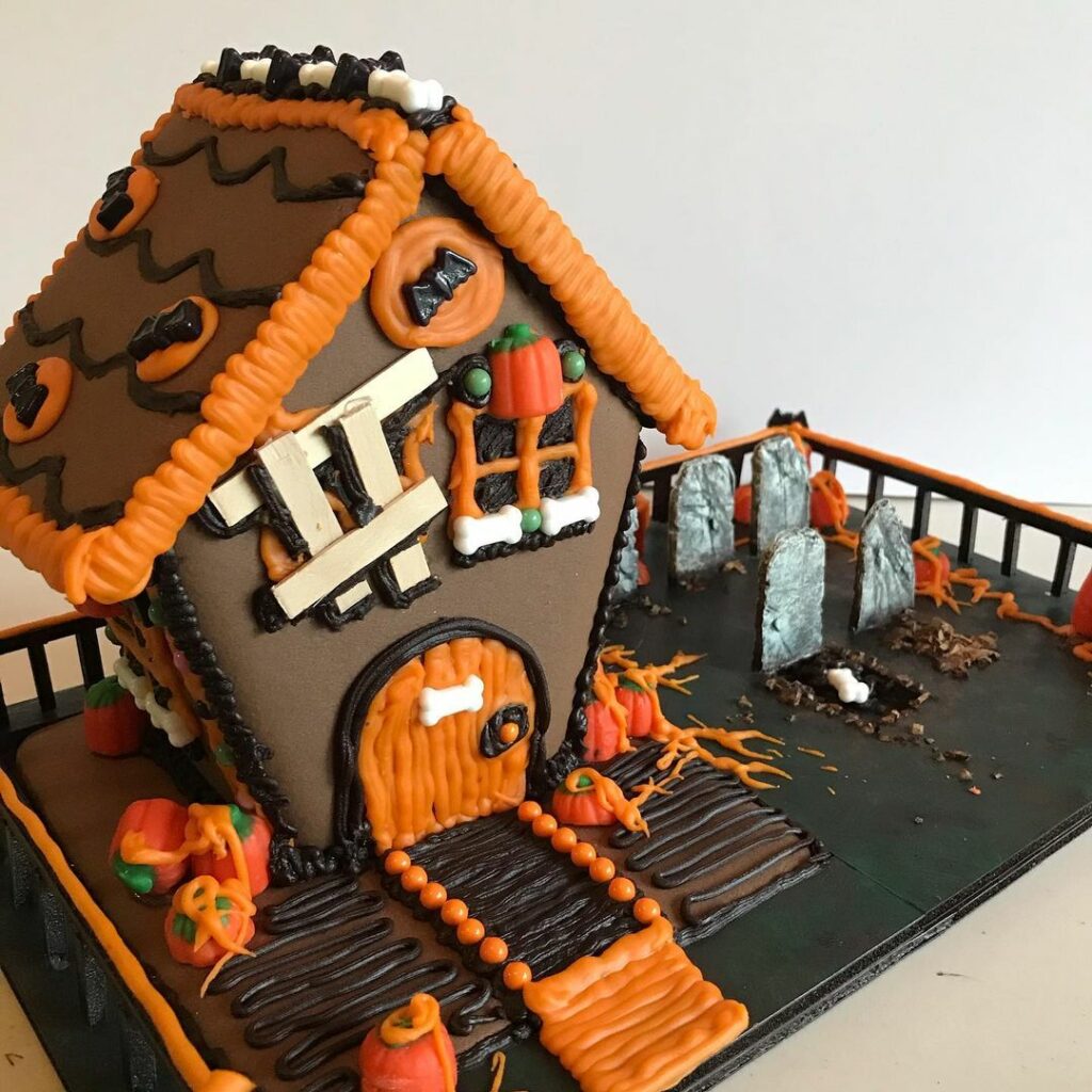 Halloween gingerbread houses are a fun holiday craft for kids.