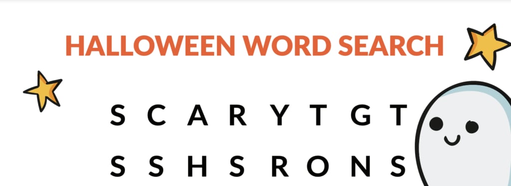 Halloween kids word searches are a fun Halloween party activity.