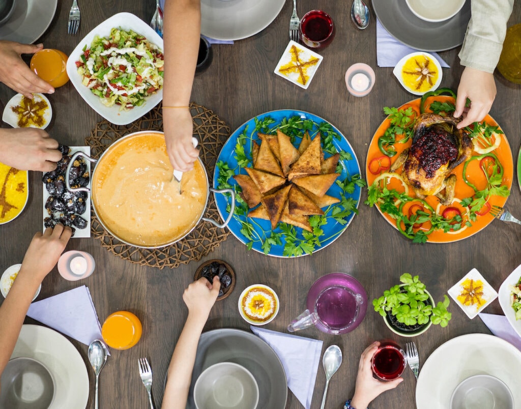 During Ramadan holiday family and friends gather and enjoy Iftar food