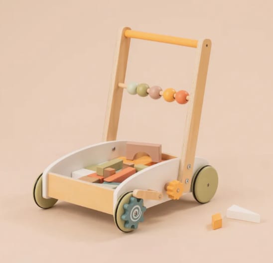 ROBUD Wooden Baby Push Walker Toy with Blocks