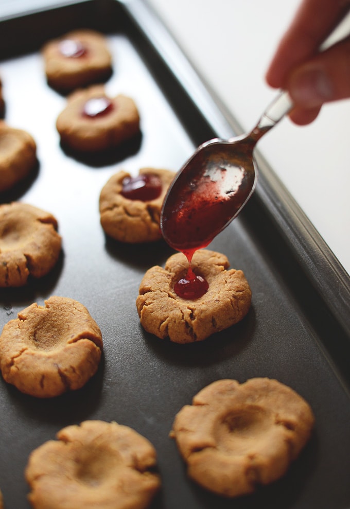 Dairy-free PB&J Thumbprint cookies