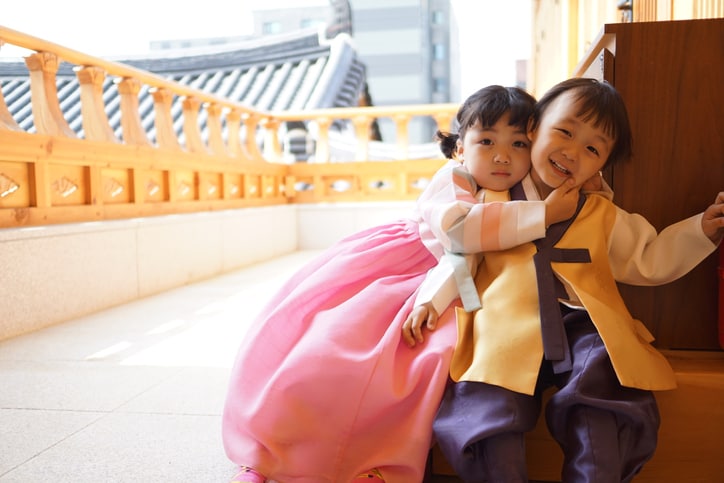 Kids dressed in Hanbok for Chuseok