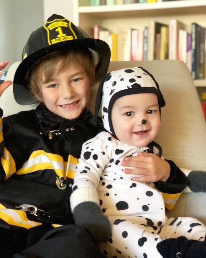 Sibling Halloween costumes - Firefighter and a Dalmatian