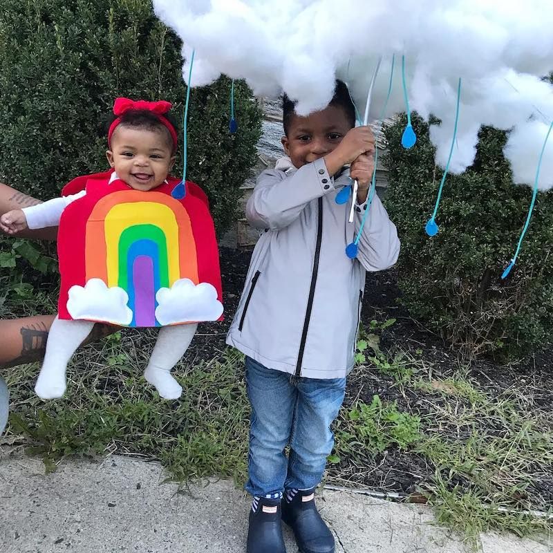 Sibling Halloween costumes - Rainbow and rain cloud