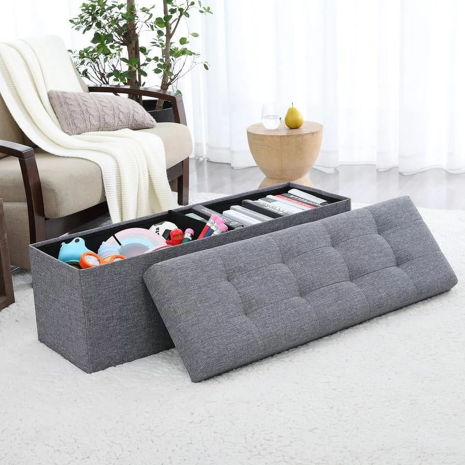 Ottoman works great as toy storage for living room