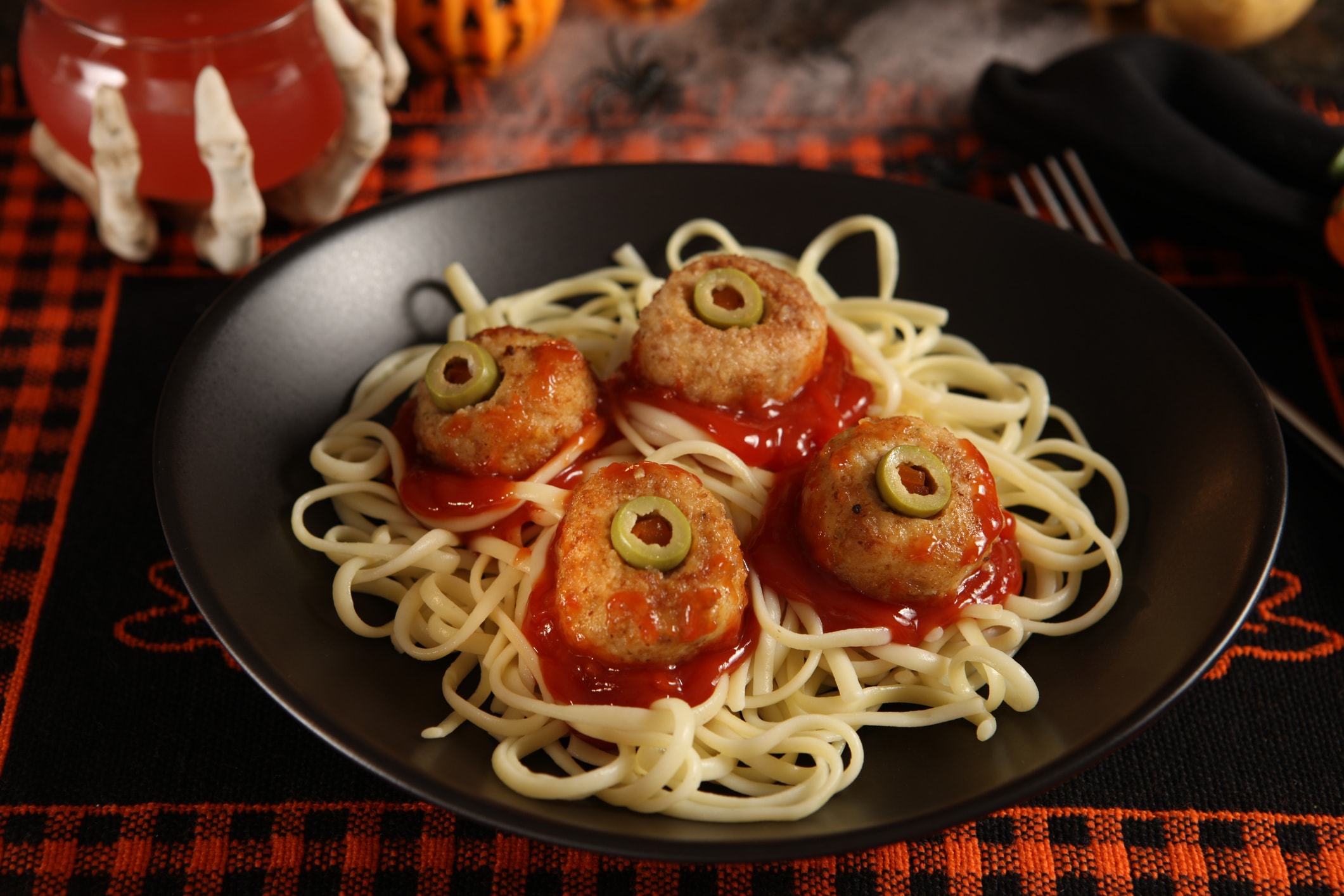 Eyeball meatballs for Halloween